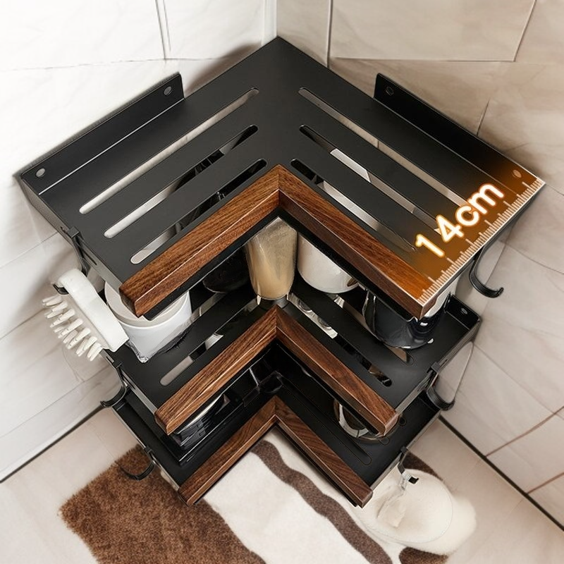 Bathroom toilet rack punch-free toilet wash basin wall-mounted tripod solid wood black walnut