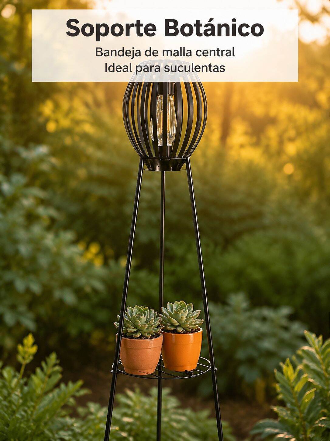 Lámpara solar de ambiente para jardín con trípode y cesta de flores