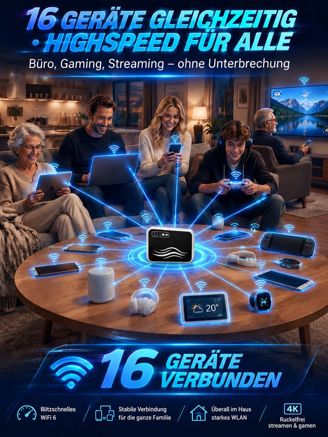 Mobiles Taschen-WLAN: Lückenloser Empfang – Bis zu 10 Geräte streamen mühelos in 4K!
