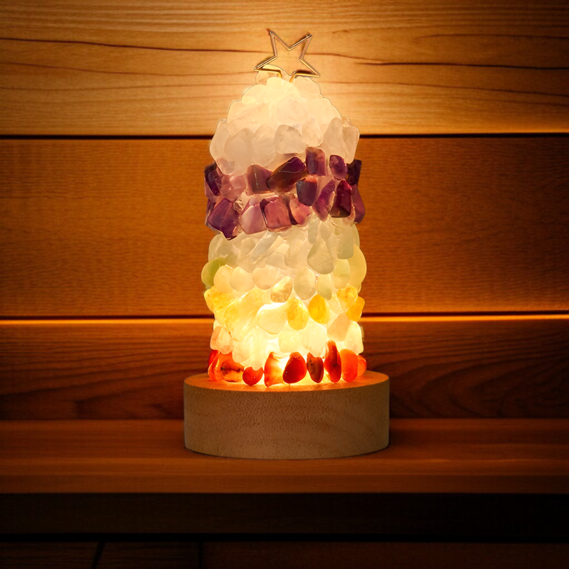 天然7色クリスタル砂利クリスマスツリーナイトライトベッドサイドランプクリスタルランプデスクトップ装飾屋内クリスマスオーナメントカラフルな宝石USBベッドルームベッドサイドランプ日本語説明書付きバレンタ