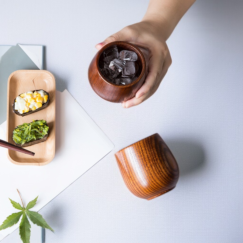 Wooden cup, large wooden cup, small wine glass, retro insulated restaurant tea cup