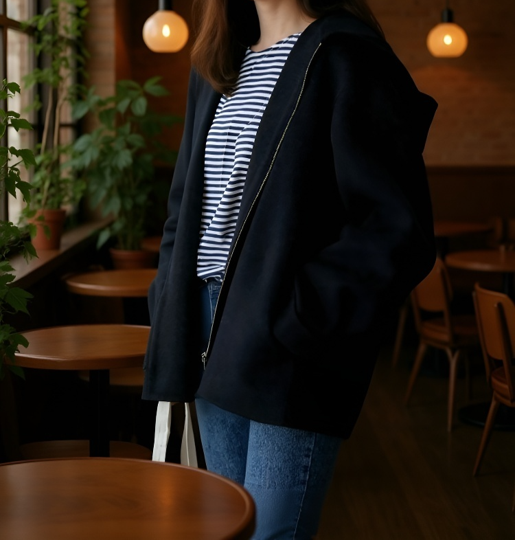 여성용 캐주얼 모직 코트 실내 착용 이미지