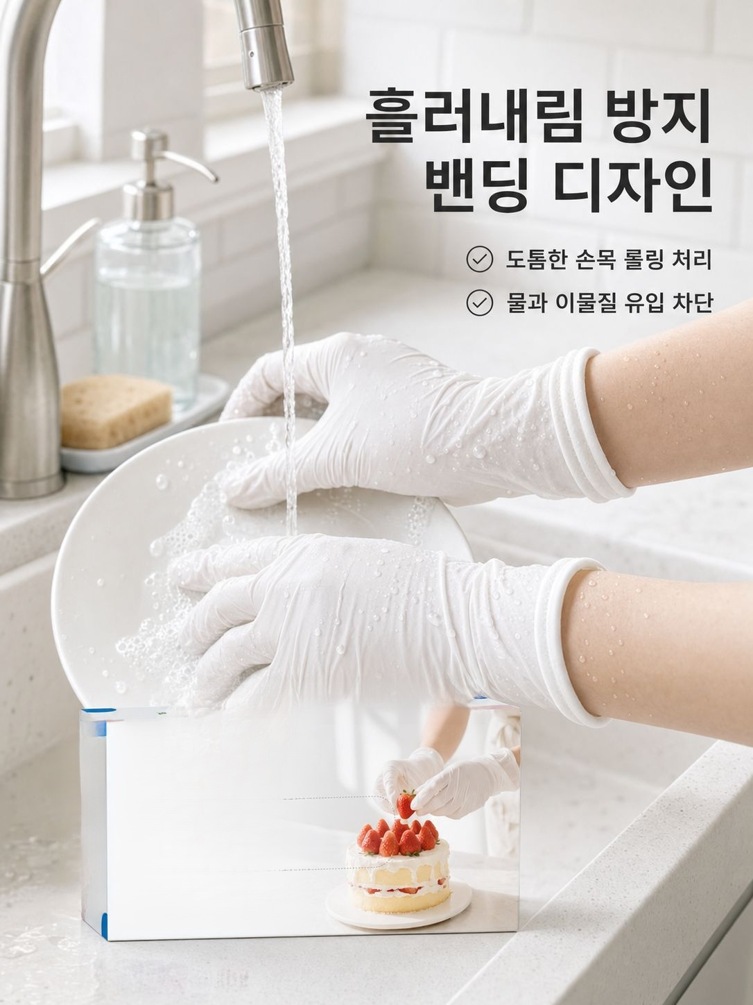 니트릴 파우더프리 일회용 장갑, 화이트, 얇은 타입, 미끄럼 방지 손끝, 100매입