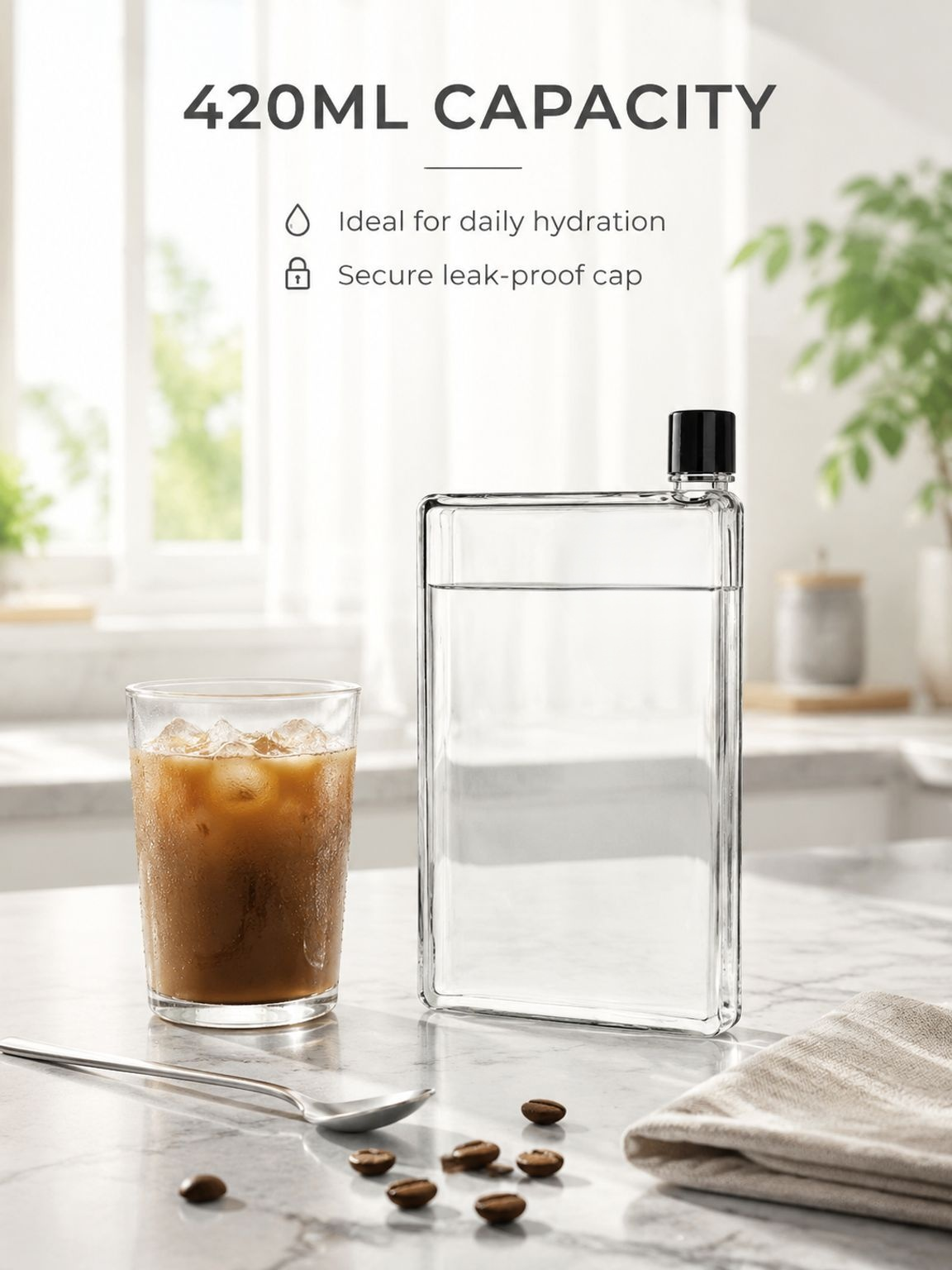 Leakproof A5 Flat Bottle placed on a desk