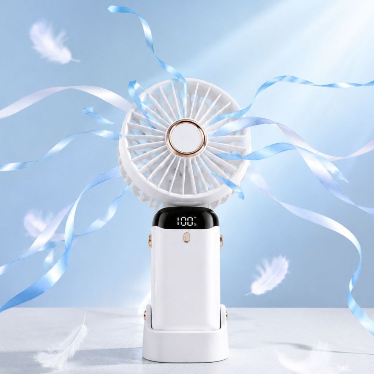 Mini Portable USB Folding Fan with Digital Display, Desktop Aromatherapy Fan