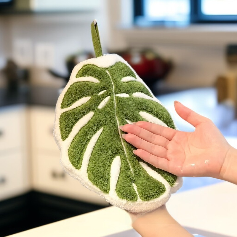 家庭用モンステラリーフタオル 吊り下げ可能 吸水ハンドタオル