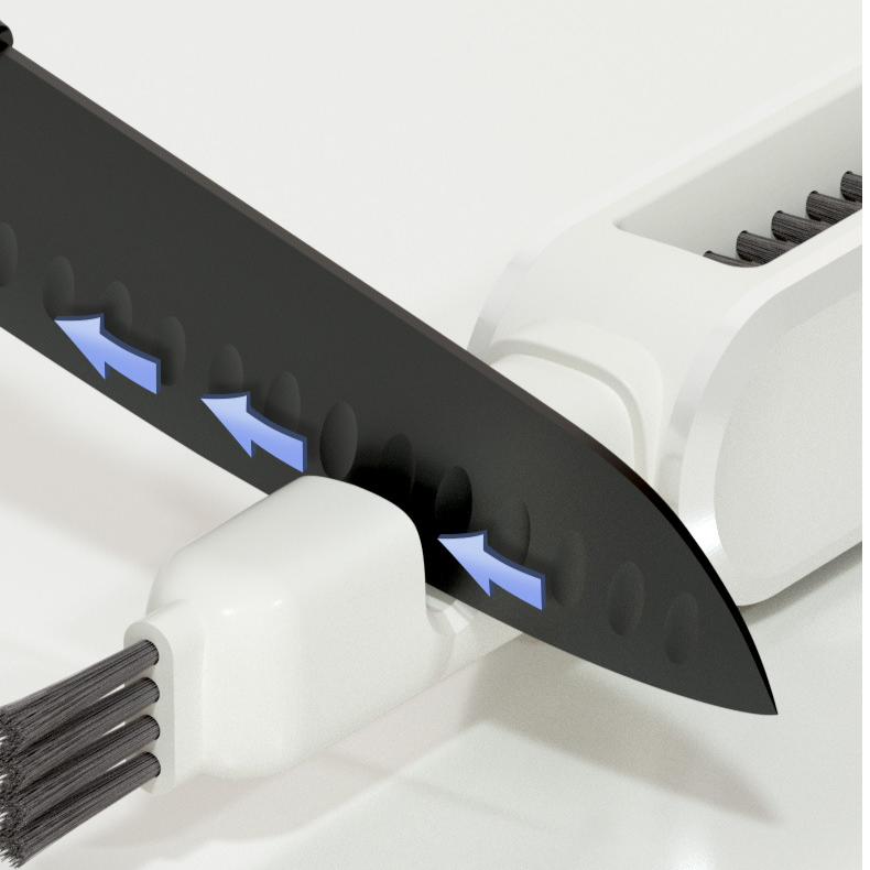 Four-in-One Kitchen Knife Cleaning Brush – Multi-Functional Gap Brush and Knife Sharpener