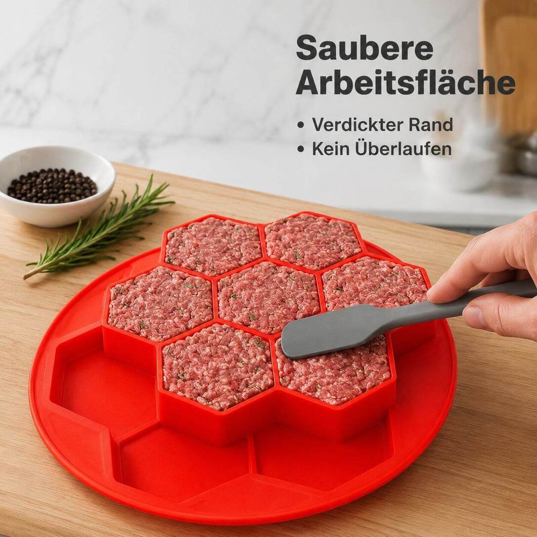 Multifunktionale 7-Loch Silikonform für Hamburger-Patties, Keksbackform, Küchenwerkzeug