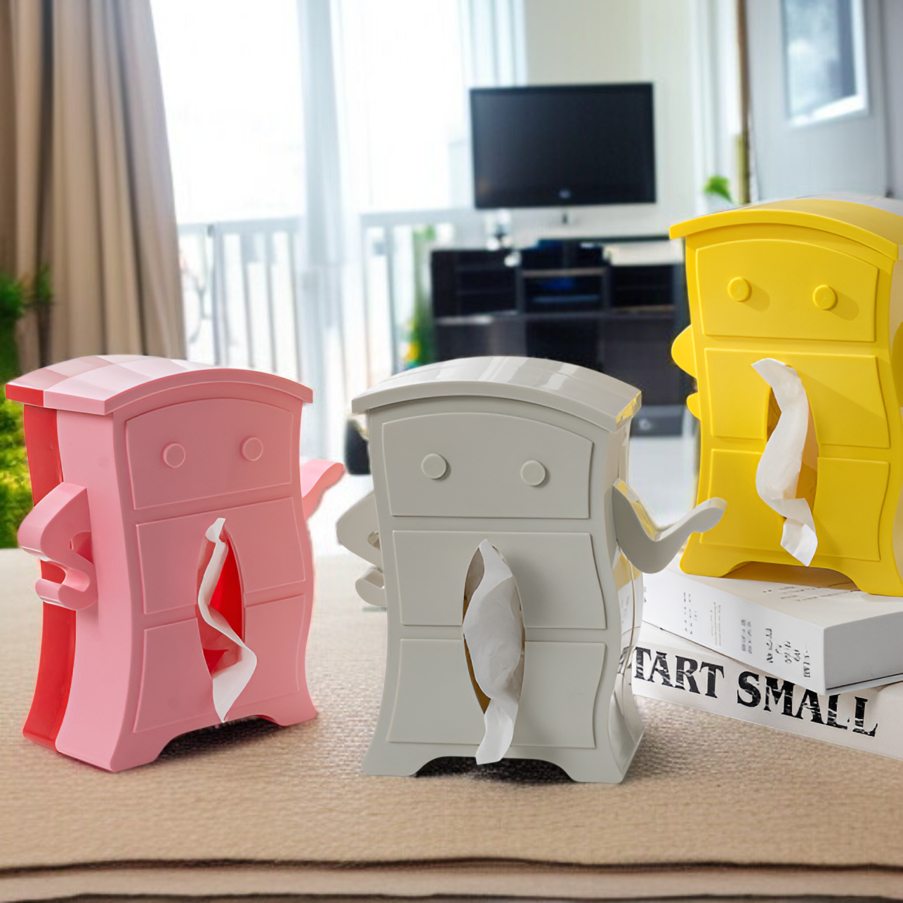 ビルディングブロック型ティッシュボックスのリビングルーム設置例