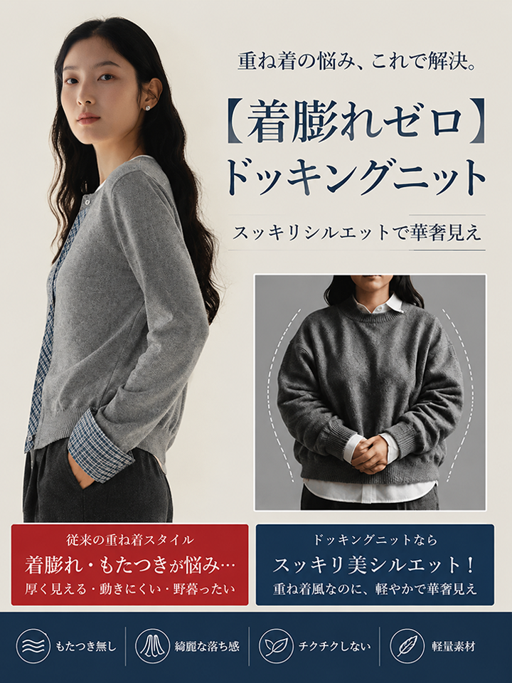 【パリコレパタンナー監修】Monolly ドッキングニット | 20年のオートクチュール技術・着痩せ・上質感