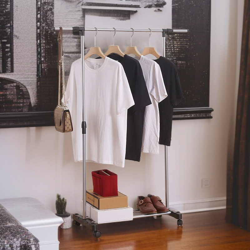 رف ملابس داخلي قابل للرفع ذو عمودين قائم على الأرض