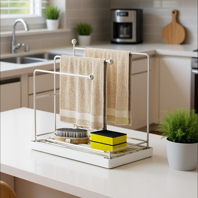 ステンレス製水切り布巾ラック・シンク用収納棚・窓辺置きラック