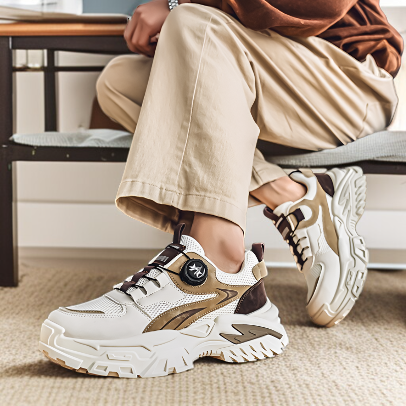ファッションシューズ 2025年秋新作 ニッチ 学生 レジャー スポーツ ランニングシューズ 厚底 回転ボタン 旅行 お父さん シューズ