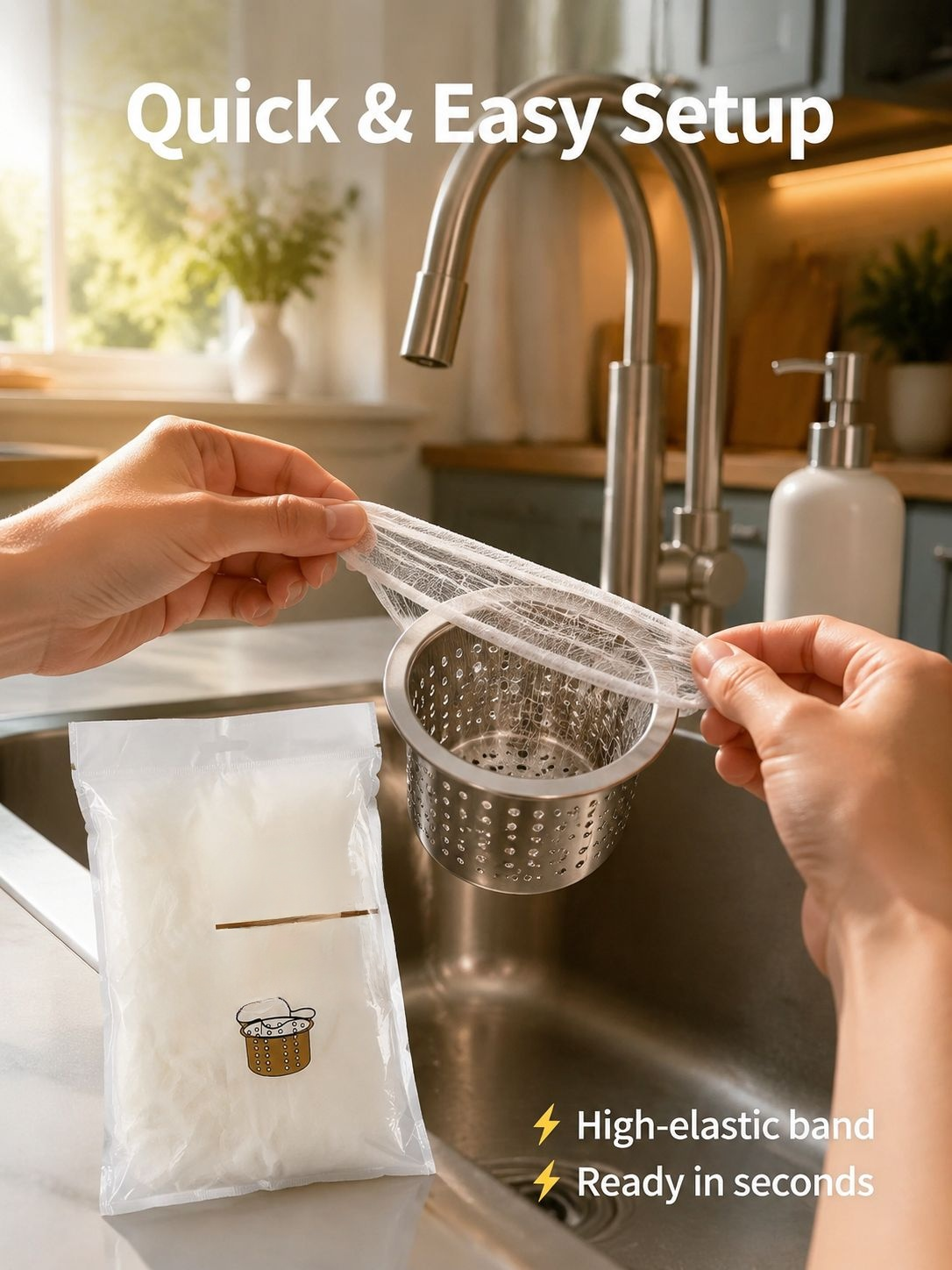 Close-up of disposable mesh sink filter