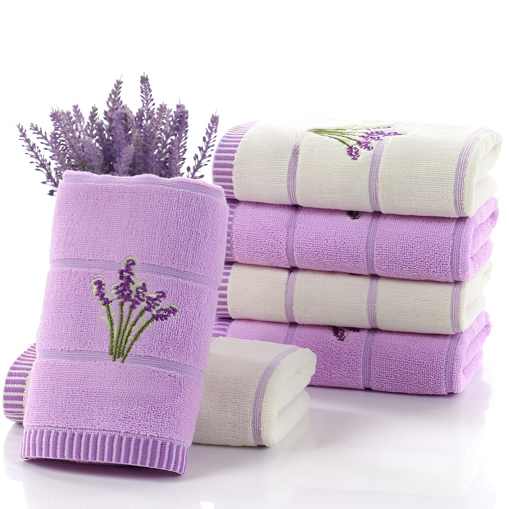 Solid Color Pure Cotton Embroidered Towels, Bath and Face Towel Set