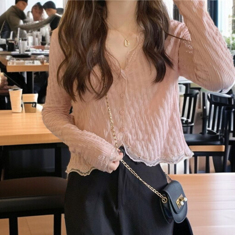 살구블라우스여브이넥 래쉬가드 상의 쉬폰 살구블라우스여 래쉬가드 상의