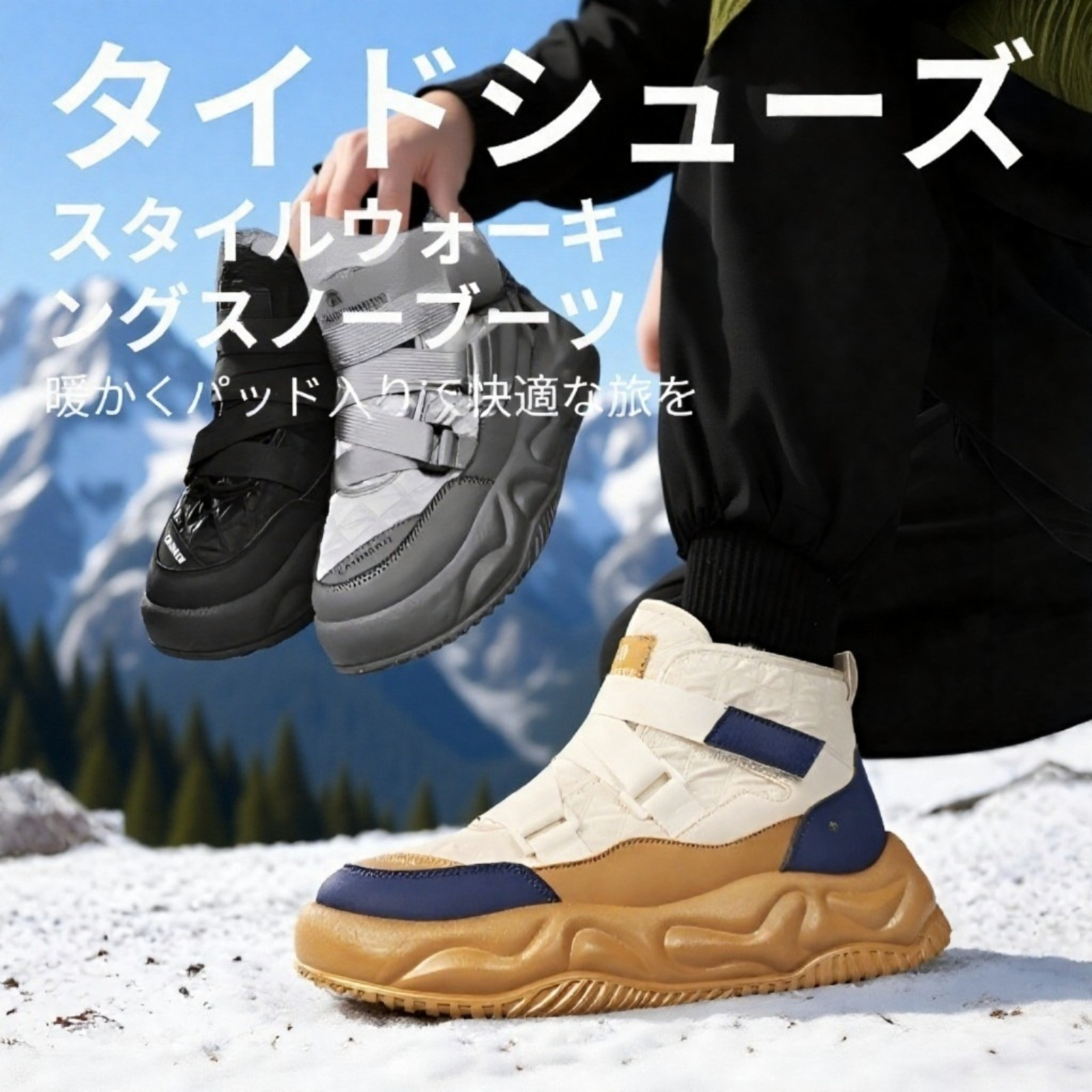 メンズ冬用防滑スノーシューズ 2025年新発売 暖かい大きいサイズ 短筒ブーツ