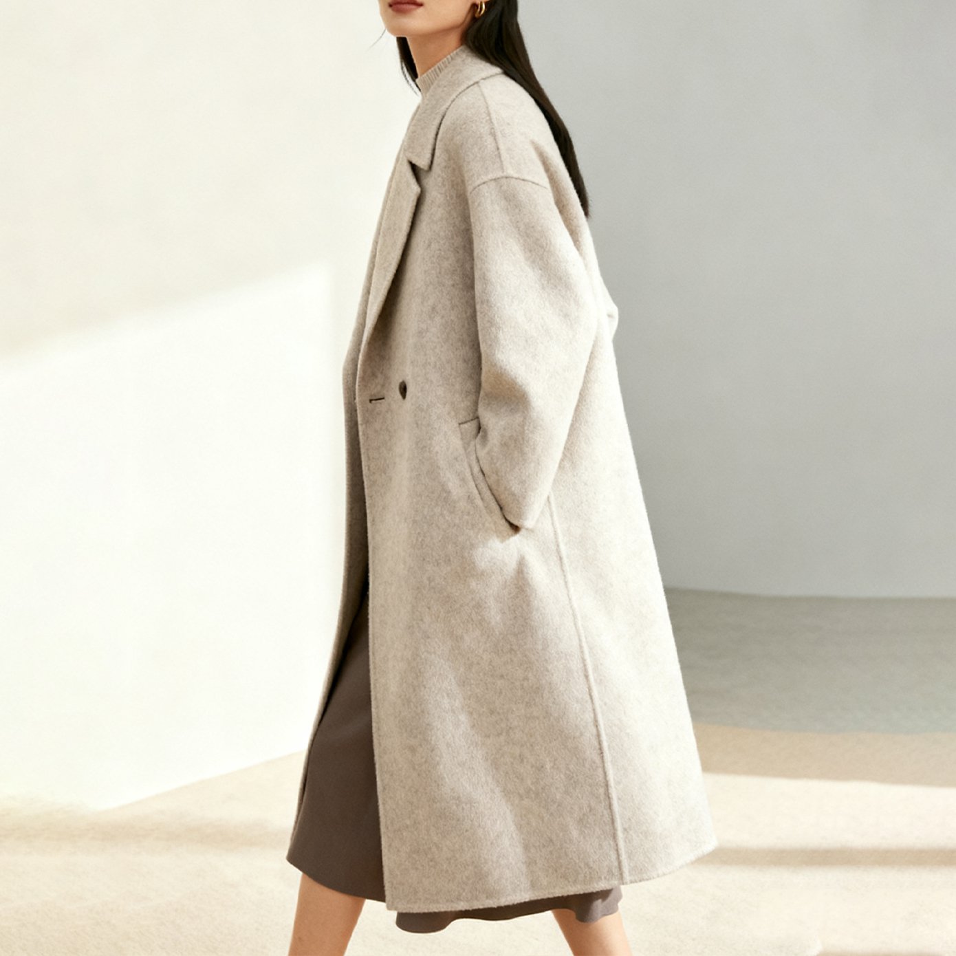 キャメル混ウールロングコート