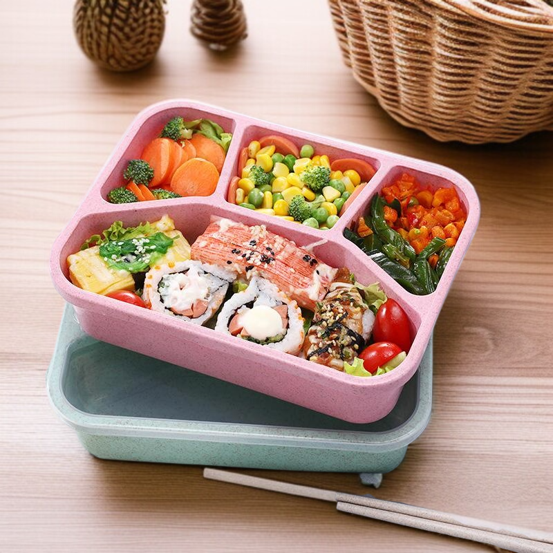 밀짚 사각 분격 도시락