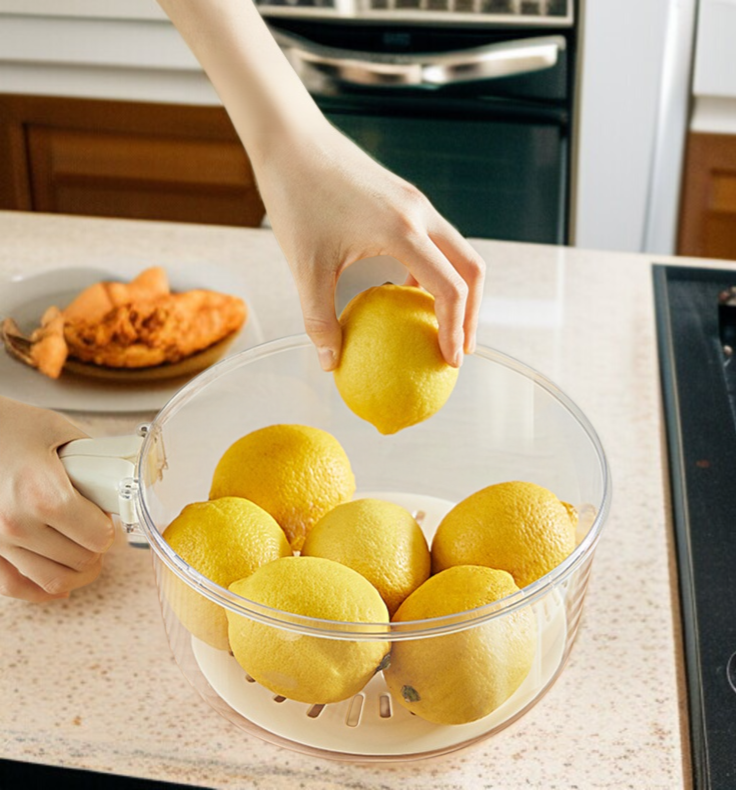 가정용 물빠짐 바구니 다용도 뚜껑 달린 과일 야채 물빠짐 바구니 슬라이스 신선 그릇 접이식 바구니 손 안 더러운 과일 바구니