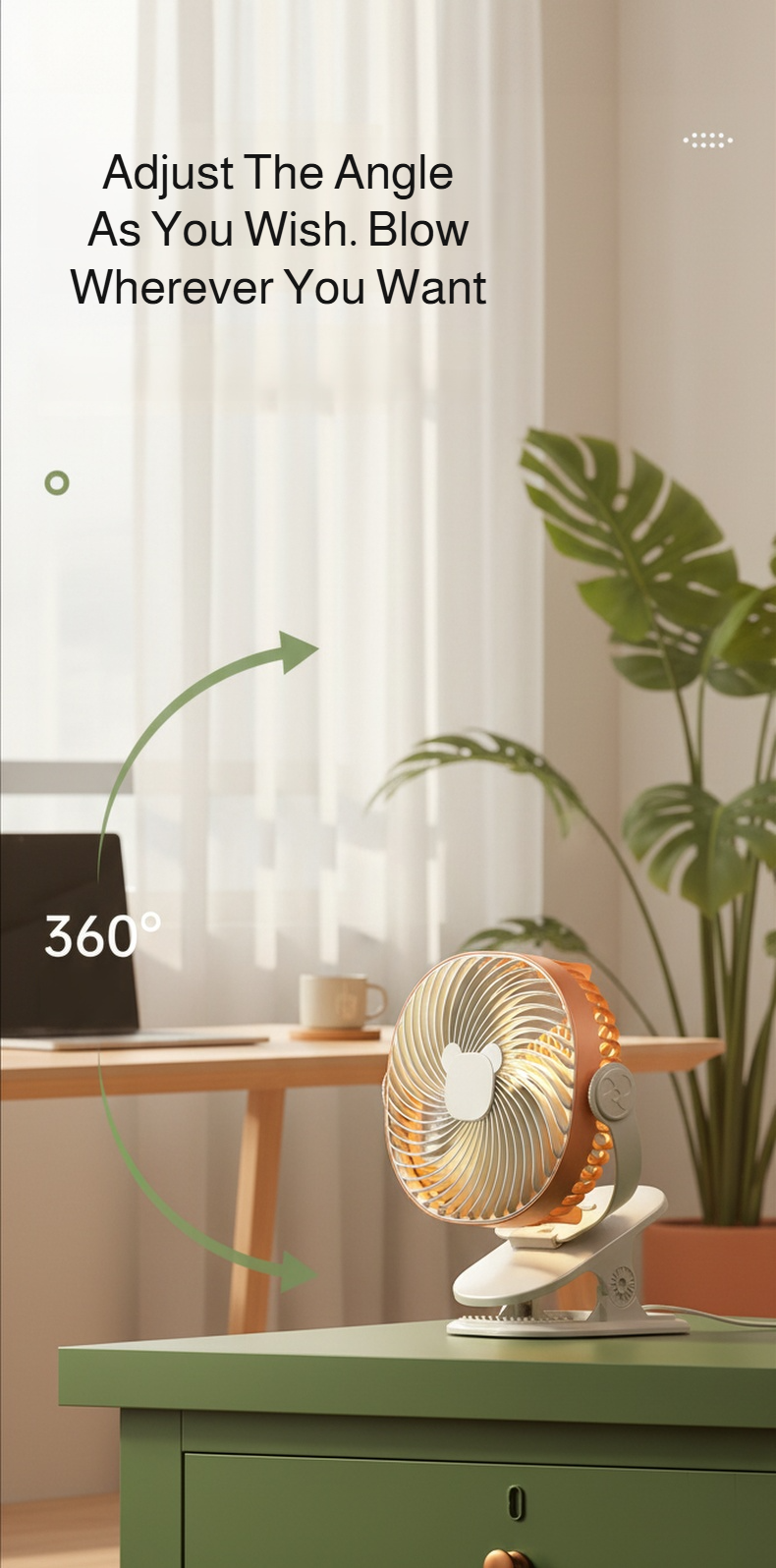 Close-up of strong clip base on multifunctional fan