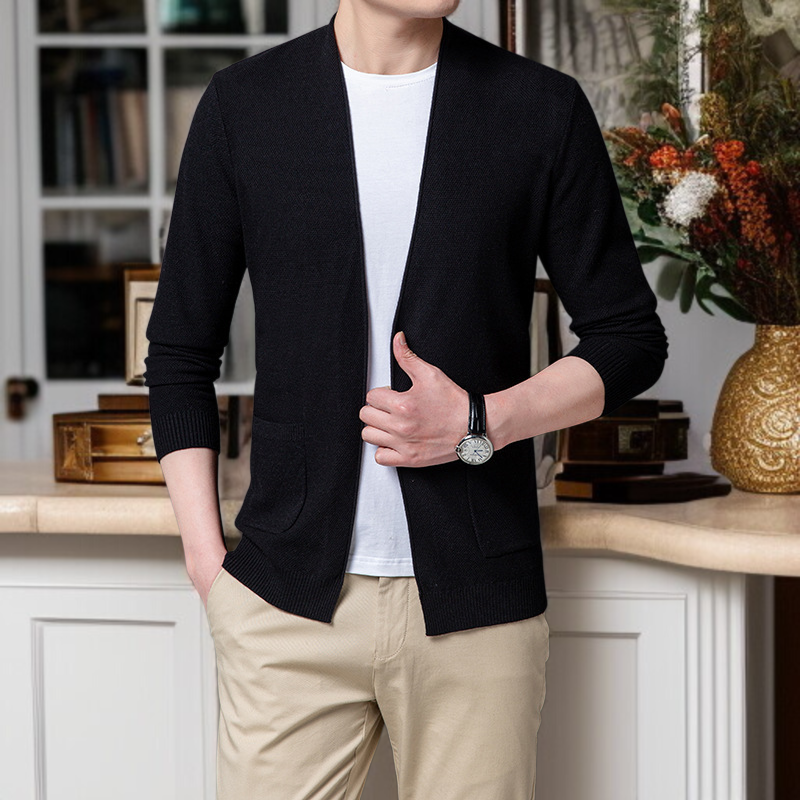 紳士用ソリッドニットコート 新作ウールカーディガン