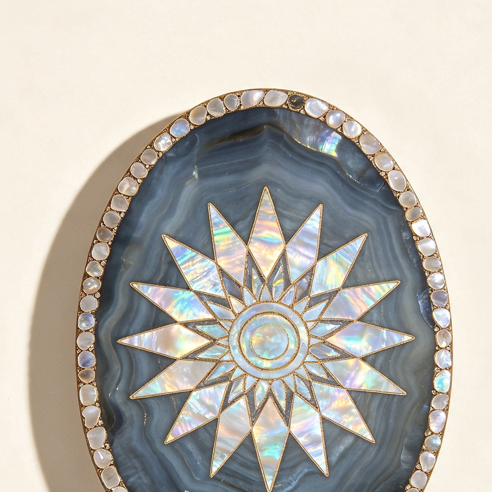 Mother-of-pearl and agate oval coaster