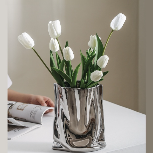 Silver Faux Flower Vase Decoration