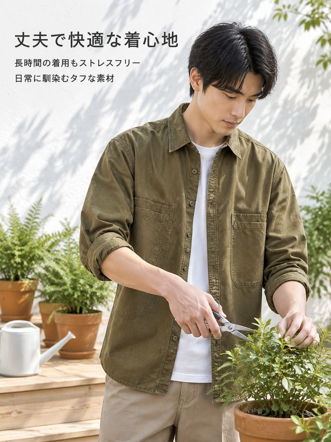 クラシックカーキ作業シャツ男性用