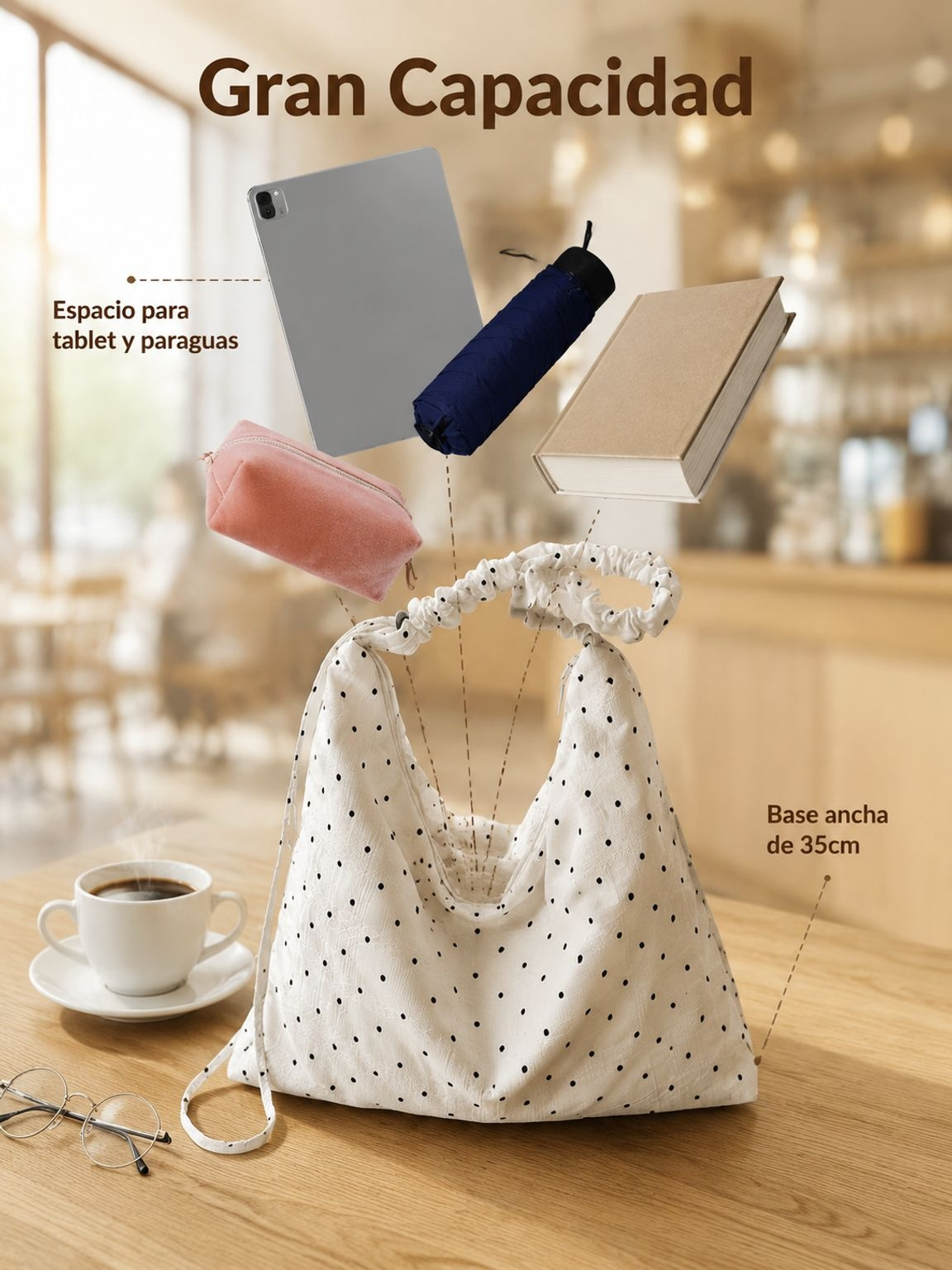 Bolso de lona con lunares de gran capacidad para trabajo y uso diario, estilo coreano