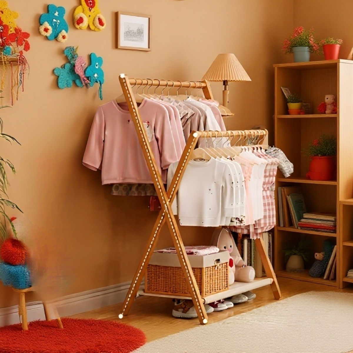 대나무 접이식 실내 옷걸이