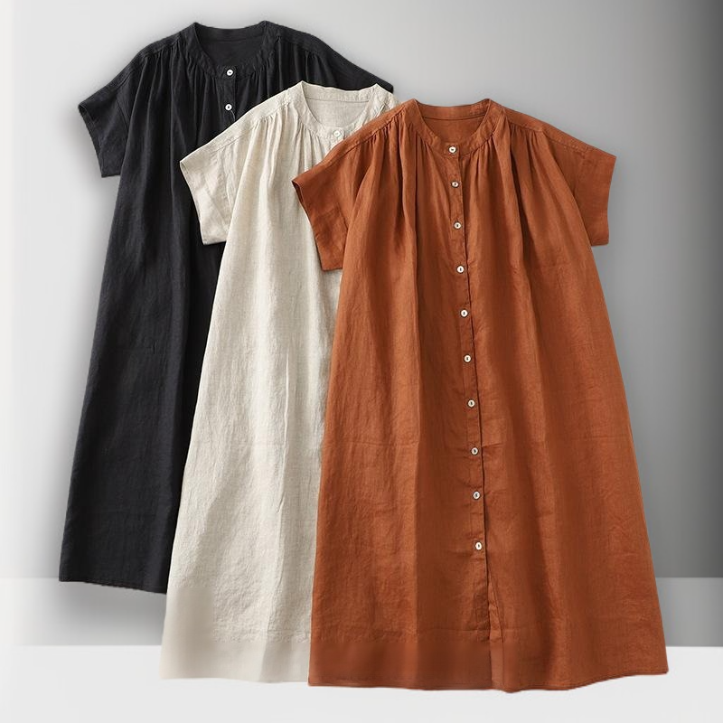 여름 반팔 캐주얼 A라인 루즈핏 주름원피스 컴포트 미디스커트 컴포트 반팔원피스 미디스커트