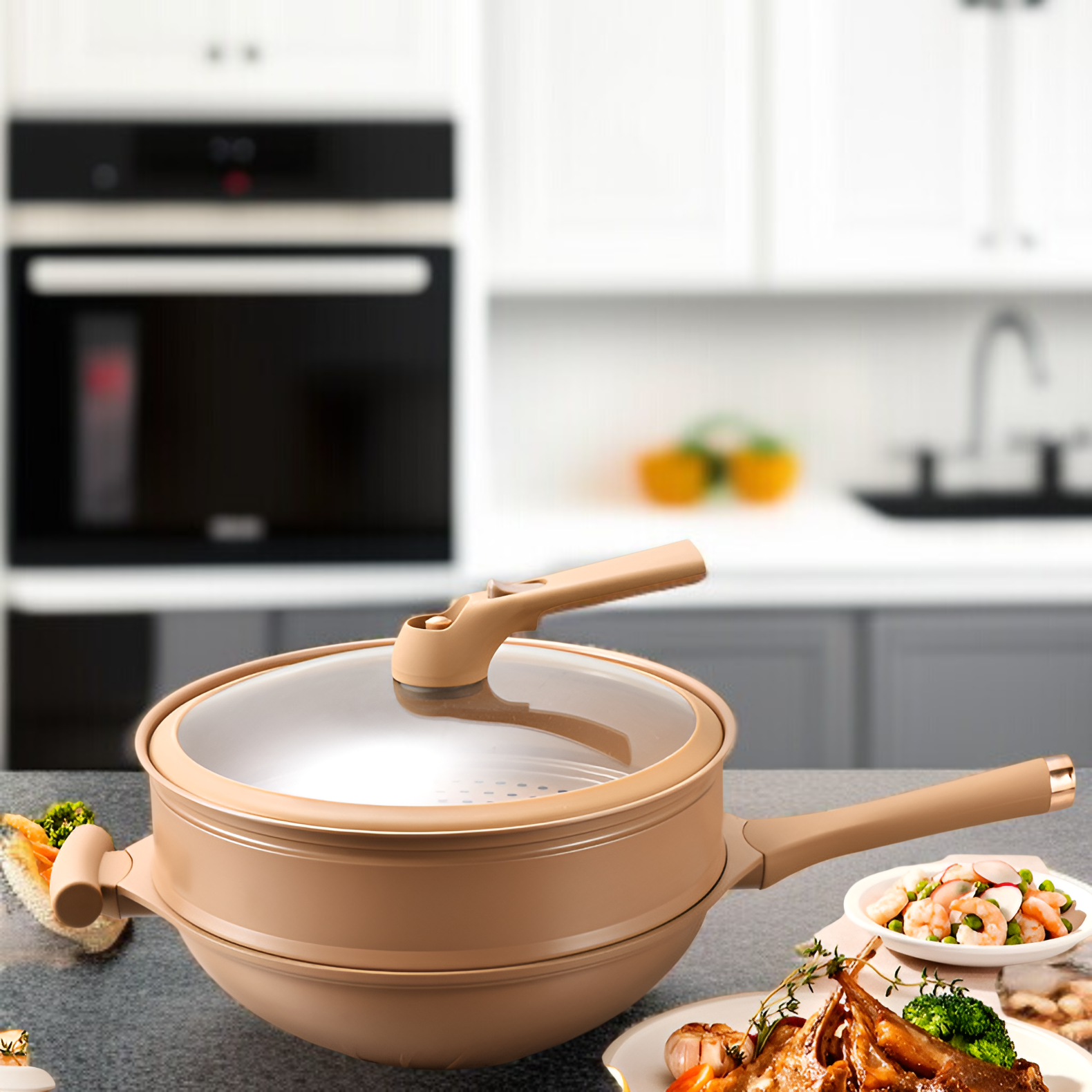 家庭用土鍋ノンスティックポット微圧力フライパン健康ノンスティック揚げ鍋ダイキャスト鍋キッチン調理鍋