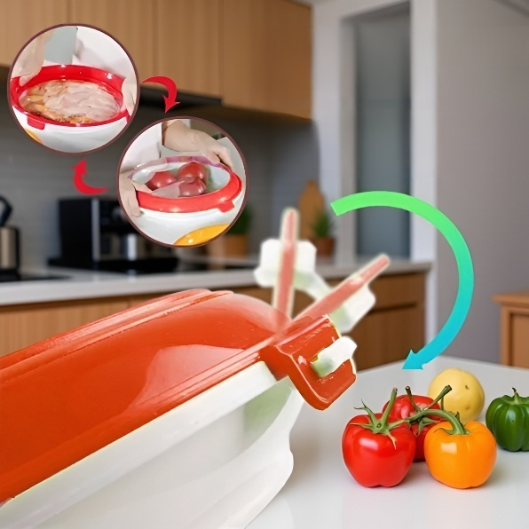 냉장고에 정리된 원형 진공 보관 트레이