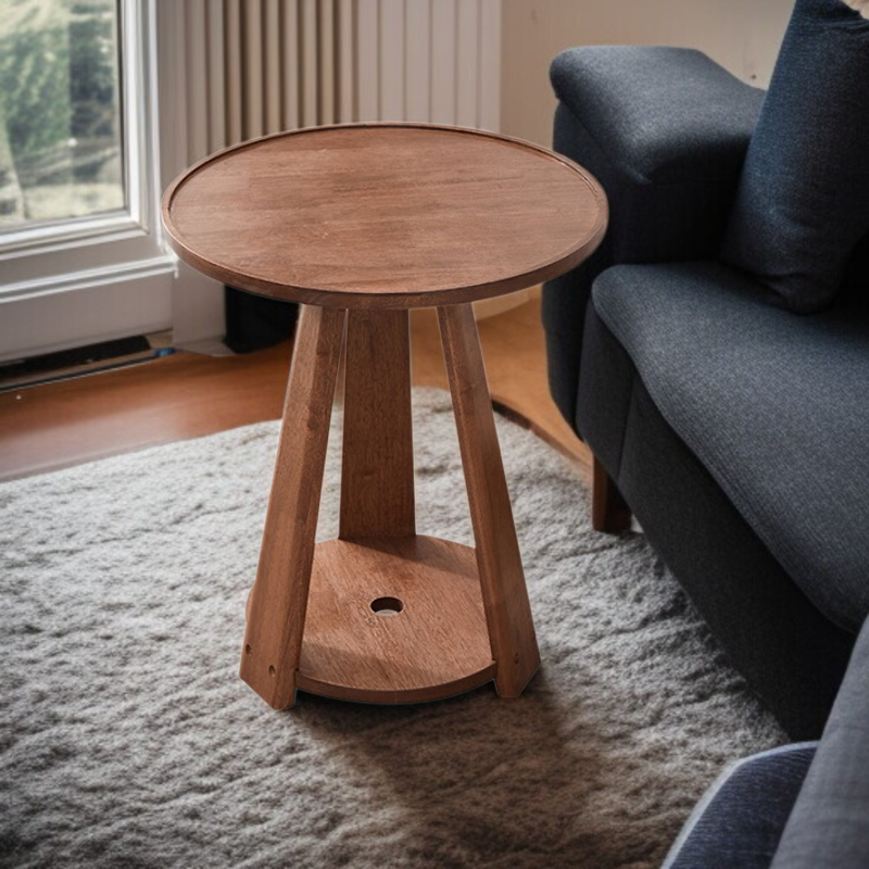 Nordic simple sofa side table home living room double layer small round table solid wood coffee tabl