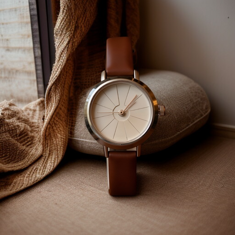 ساعة بتصميم كلاسيكي فاخر مع حزام جلدي