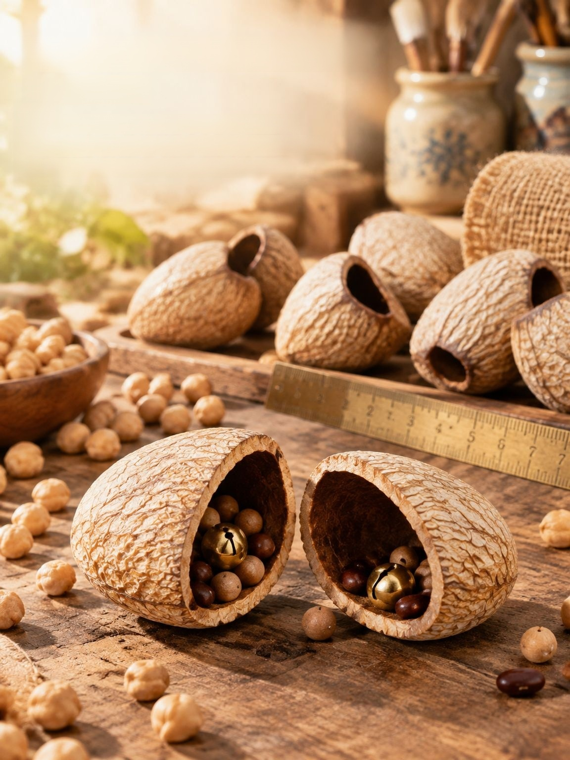 Nut shell craft pieces for handmade bean pod dolls
