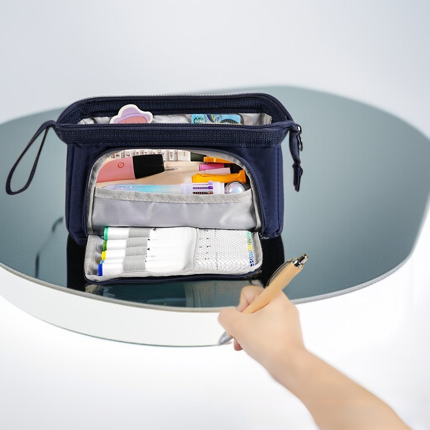 Large capacity portable pencil case