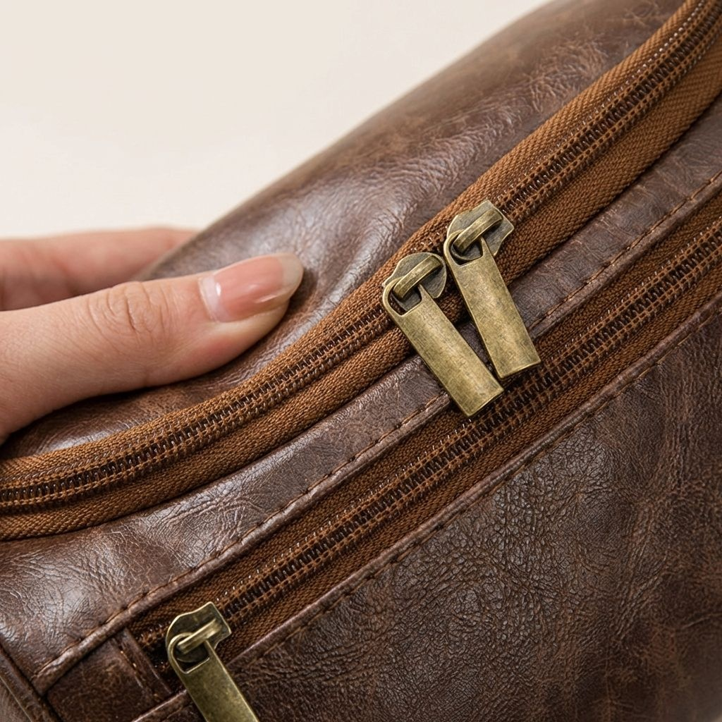 Kosmetik- und Kulturbeutel aus Leder mit großem Fassungsvermögen und mehreren Fächern