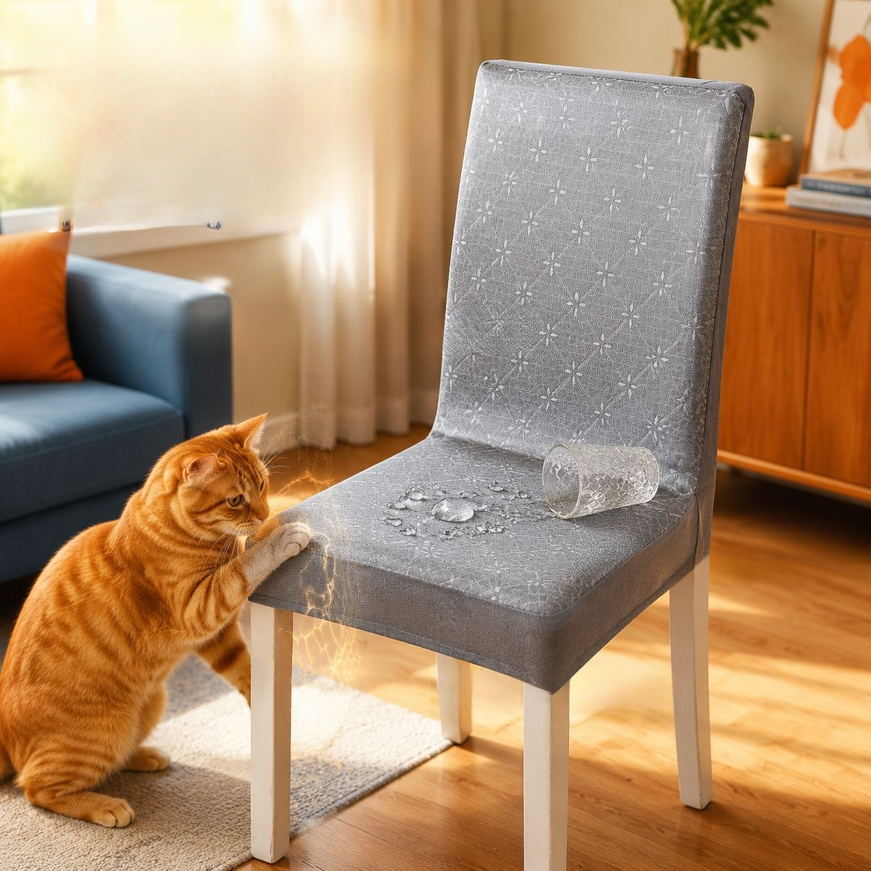 Ice silk cooling chair cover, all-in-one universal cover, full coverage, simple straight back dining