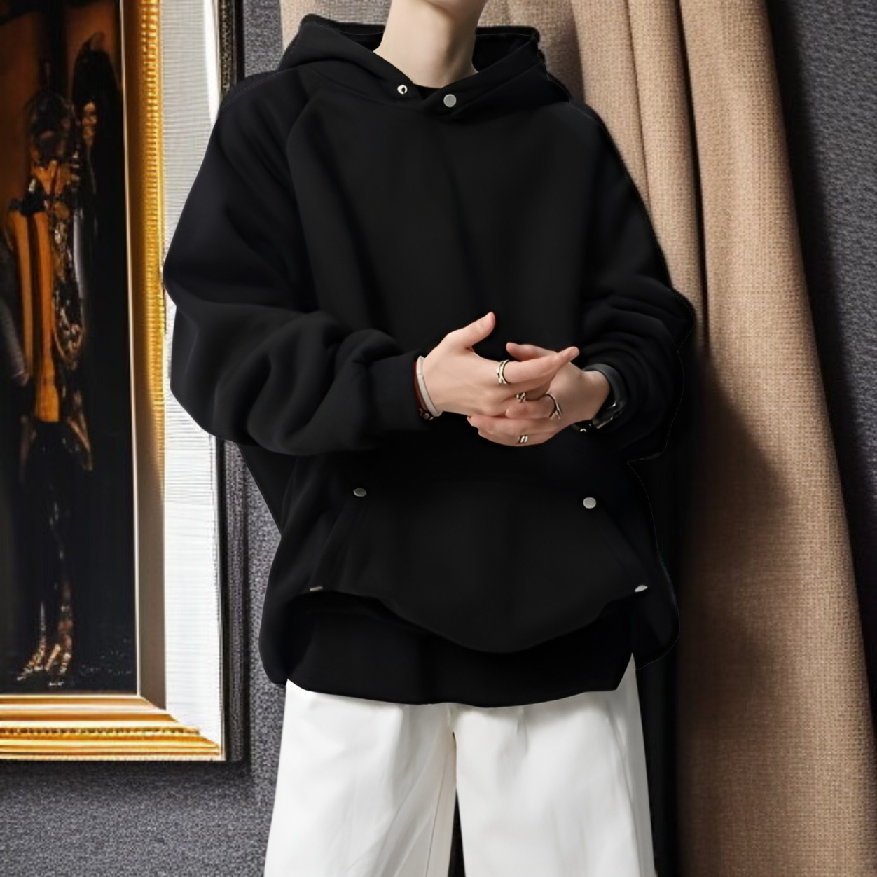 ストリート系刺繍デザインパーカー メンズ 秋冬 ユニセックス ゆったり高級感