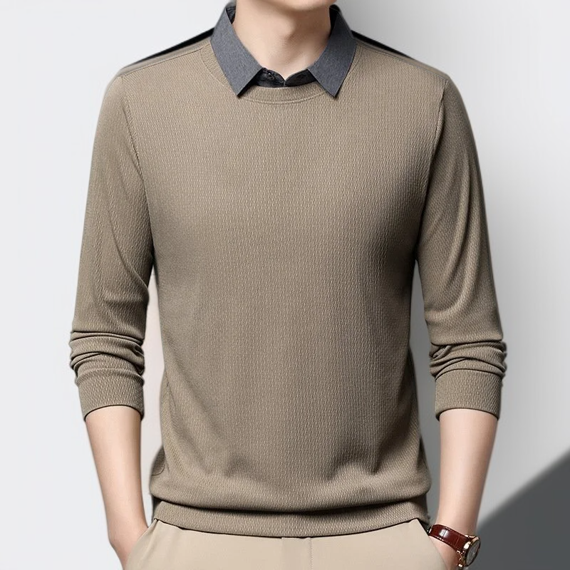 남자 얇은 긴팔 셔츠 비즈니스 캐주얼 페이크 투피스 남성 상의