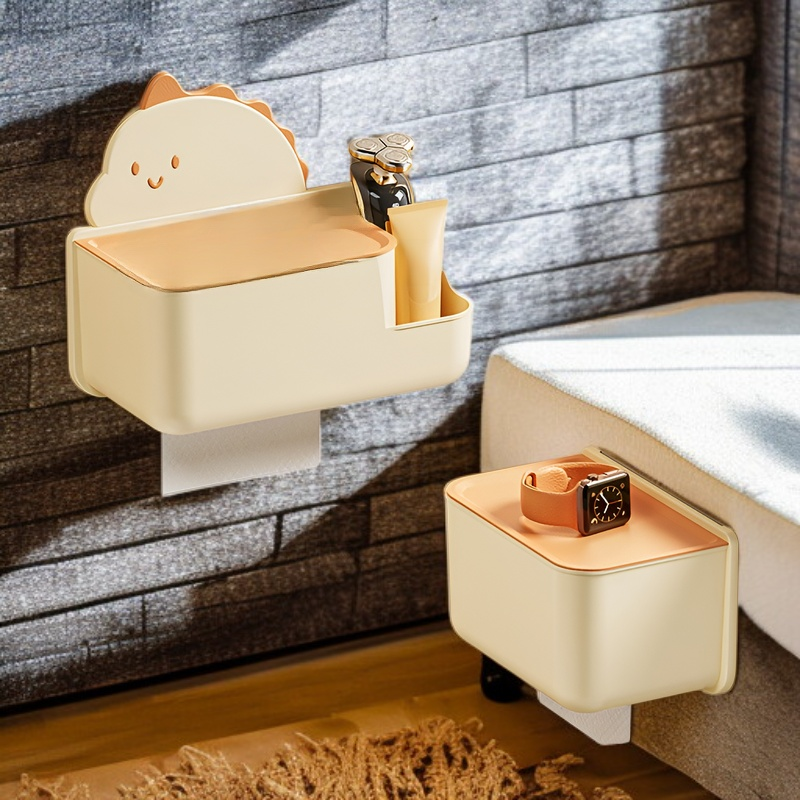Cartoon Simple Wall-mounted Punch-free Toilet Paper Box for Kitchen and Living Room Paper Storage