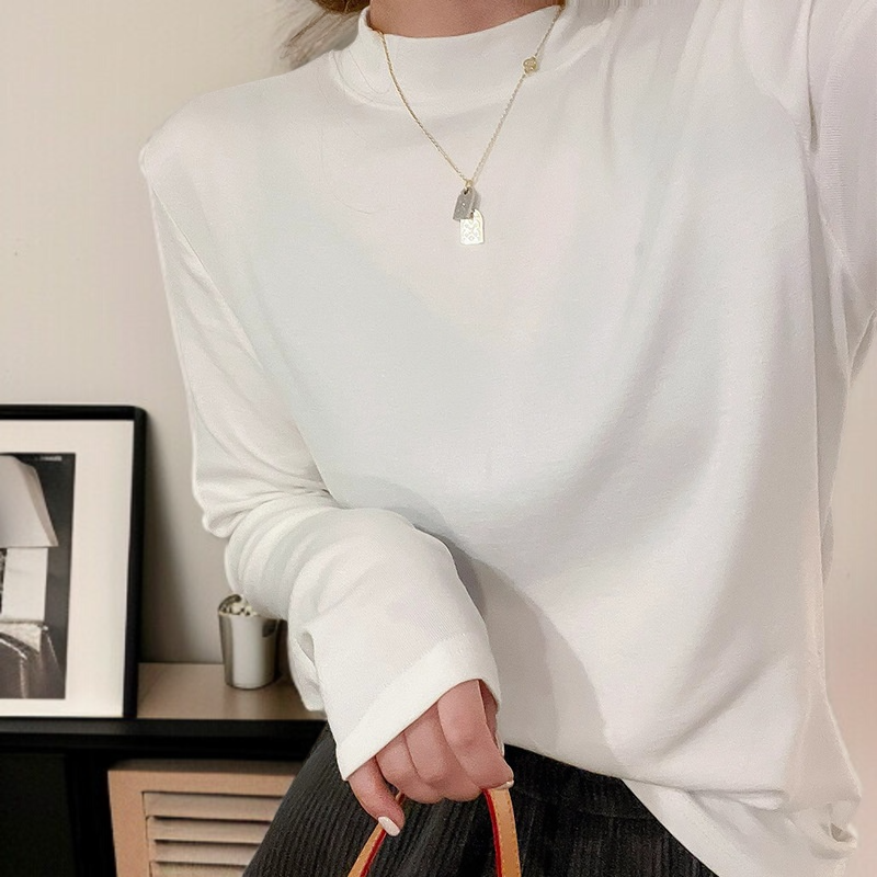 スリムパッケージバックソリッドカラートップス秋と冬の長袖Tシャツボトミングシャツの女性の内側に小さなスタンドアップカラーフィットトップス