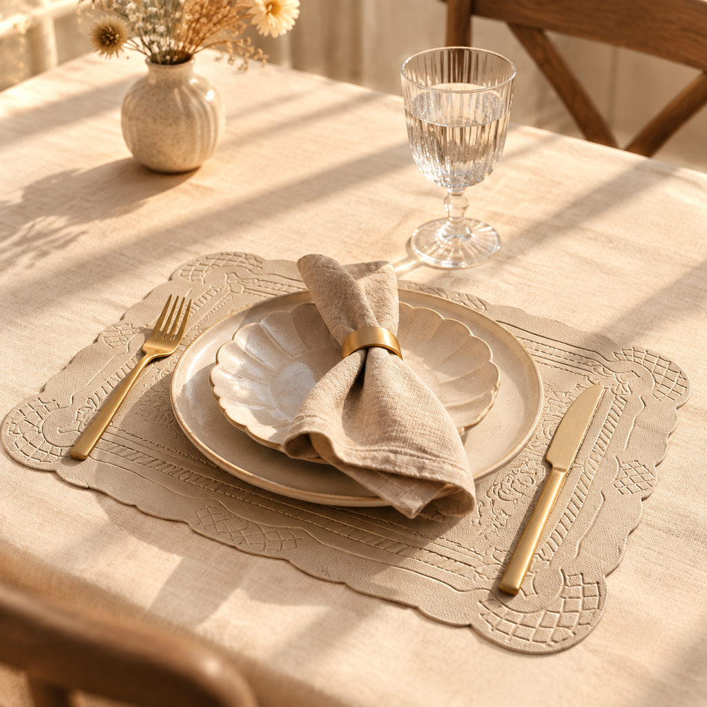 Vintage Embossed Faux Leather Placemat Nordic Totem Heat Resistant Waterproof Table Mat