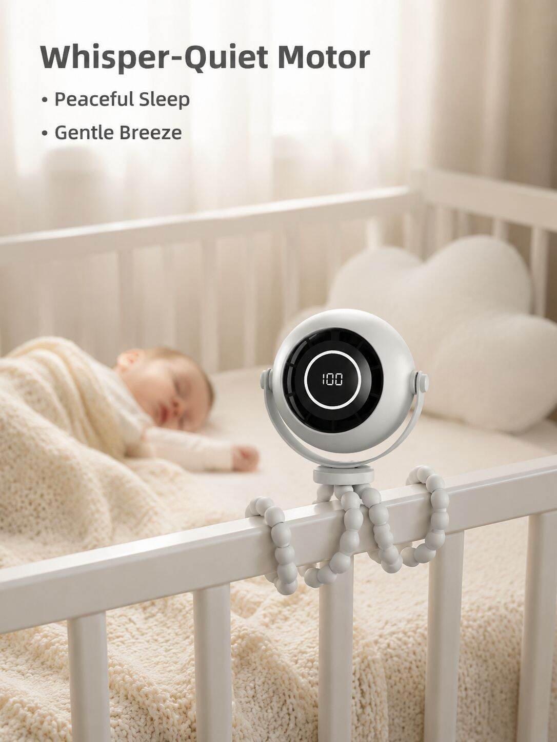 Multifunctional Octopus Stroller Fan, Silent Portable Night Light Fan, USB Rechargeable