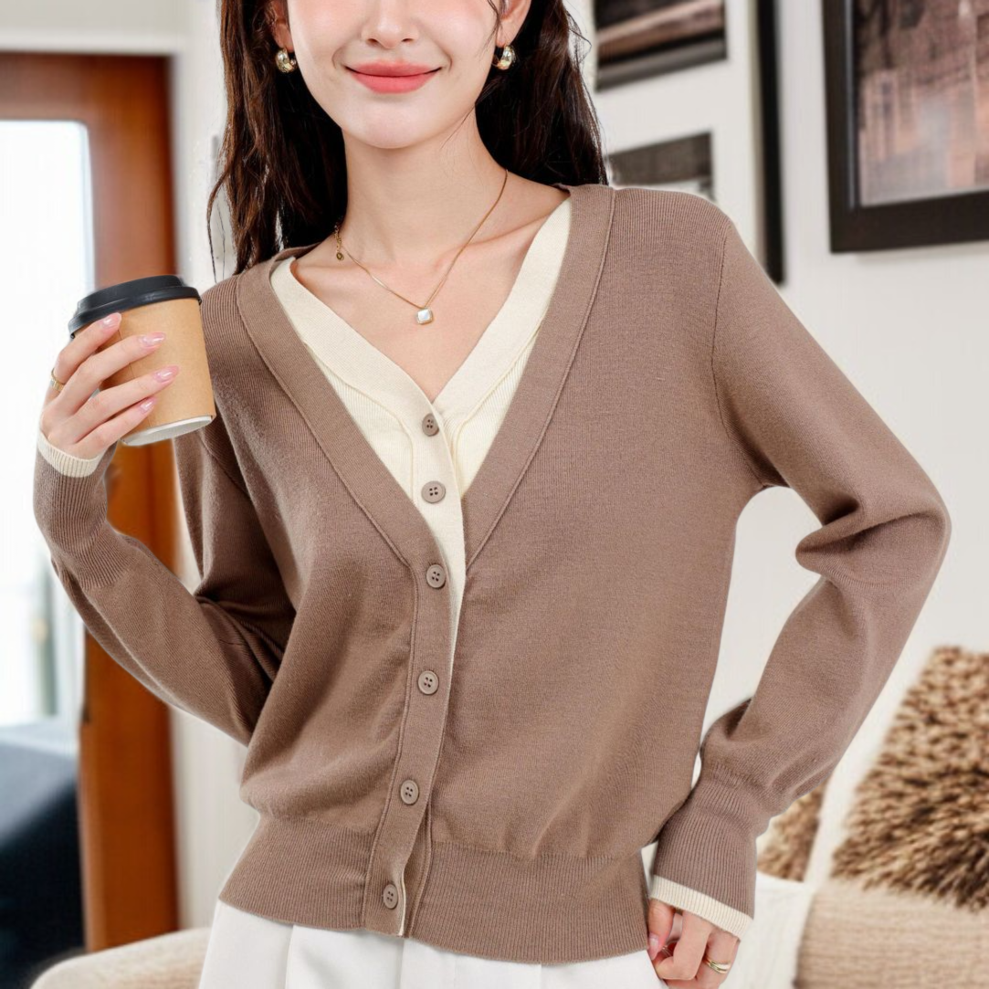 여성 니트 루즈핏 기질 레깅스 컬러링 페이크 투피스 긴팔 상의 얇은 니트