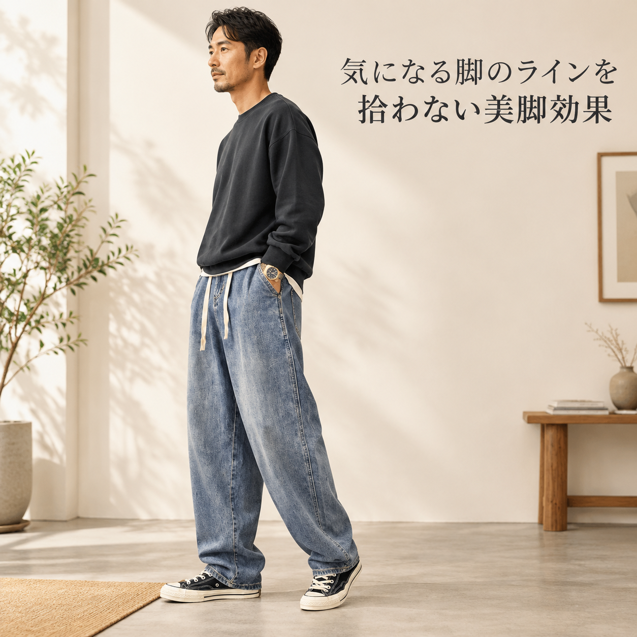 春秋メンズルーズヴィンテージ加工ジーンズ