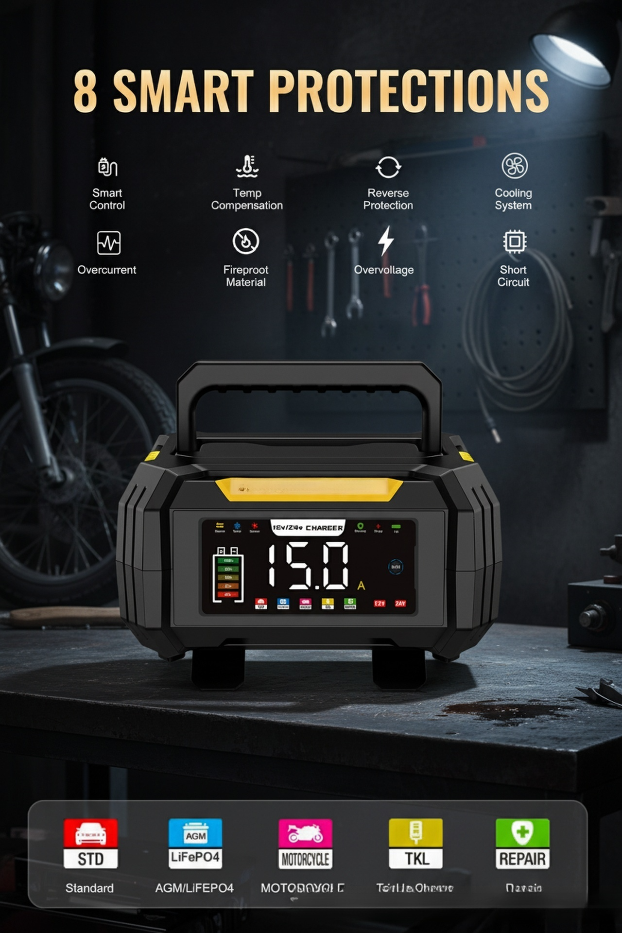 Lightweight and portable automotive battery charger