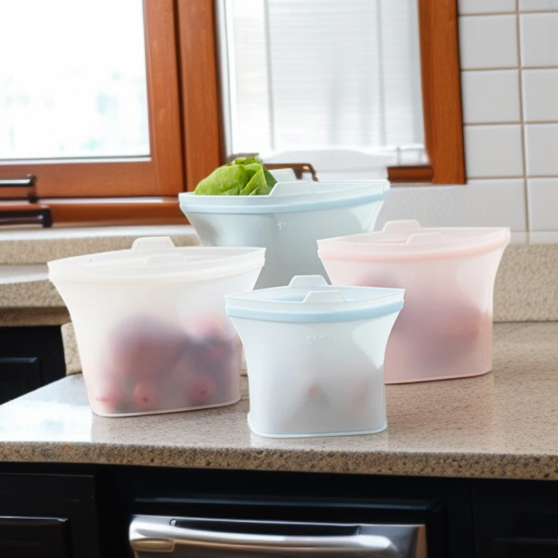 食品グレードのシリコン製食品保存袋 キッチン冷蔵庫用保存袋 半透明冷蔵保存袋 食品保存袋